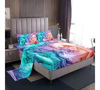 Loussiesd Marble Bed Sheet Set Colorful Marble Sheets 100% Microfiber Super Soft Lightweight Deep Pockets 1 Fitted Sheet, 1 Flat Sheet, 1 Pillow Case - 3 Piece Bedding (Single, Colorful)