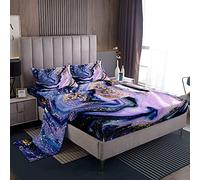 Loussiesd Marble Bed Sheet Set Purple Marble Sheets 100% Microfiber Super Soft Lightweight Deep Pockets 1 Fitted Sheet, 1 Flat Sheet, 2 Pillow Cases - 4 Piece Bedding (King, Purple)