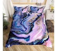 Loussiesd Marble Bedding Set Purple Gold Marble Printed Duvet Cover Set Modern Marble Pattern Comforter Cover for Kids Women Adults 3Pcs Bedspread Cover with 1 Duvet Cover 2 Pillowcase Double