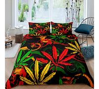Loussiesd Marijuana Leaf Bedding Set Cannabis Leaves Duvet Cover for Kids Children Teens Green Yellow Red Double Bedding Colorful Bright Leaves Bedspread Cover Bedroom Decor Quilt Cover 3Pcs