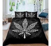 Loussiesd Marijuana Leaf Duvet Cover Set Bohemia Mandala Bedding Set For Men Adults Cannabis Leaves Marijuana Weed Comforter Cover Boho Tribal Quilt Cover Bedroom Collection 3Pcs Double Size,Black