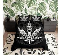 Loussiesd Marijuana Leaf Duvet Cover Set Bohemia Mandala Bedding Set For Men Adults Cannabis Leaves Marijuana Weed Comforter Cover Boho Tribal Quilt Cover Bedroom Collection 2Pcs Single Size,Black