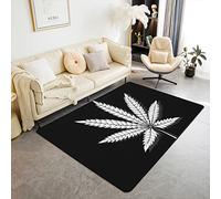 Loussiesd Marijuana Weed Area Rug Kids Cannabis Leaves Rugs for Living Room Bedroom with Back Black White Weed Inside Entryway Mat Floor Indoor Rug Mats Bedroom Playing Room Floor Mat 150 * 200cm
