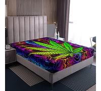 Loussiesd Marijuana Weed Leaf Bed Sheet Single Canna itted Sheet Cannabis Vibrant Green Colorful Printed Fitted Sheets Soft Light Microfiber Room Decoration Box Spring Bed Sheets
