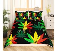 Loussiesd Marijuana Weed Leaf Duvet Cover Cannabis Leaves Bedding Set Colorful Marijuana Leaf Comforter Cover for Men Adults Bedroom Decor Bright Leaves Bedspread Cover With 1 Pillow Case Single