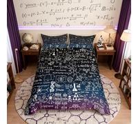 Loussiesd Math Equation Duvet Cover Mathematics Formula Biology Bedding Set Math Science Comforter Cover for Boys Girls Teens Galaxy Bedspread Cover Double Size