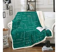 Loussiesd Math Theme Fleece Blanket Mathematical Formula Throw Blanket Stripe Numbers Sherpa Blanket for Couch Bed Sofa Green White Fuzzy Blanket Room Decor Double 60"x79"