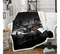 Loussiesd Men's Motorcycle Pattern Fleece Blanket - Cool Black & Red Motorbike Sherpa Throw for Sofa - Extreme Sports, Modern City Building Theme - 40x50 Inch