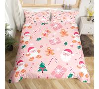 Loussiesd Merry Christmas Bedding Set Cookies Candy Duvet Cover Set for Kids Boys Girls Gingerbread Man Comforter Cover Quilt Cover Bedroom Collection 2Pcs Junior/Cot Bed Size