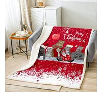 Loussiesd Merry Christmas Cat Fleece Throw Sherpa Blanket Xmas Snowflake Pet Cute Kitten Print Plush 3D Animal Red White Warm Fuzzy Bedroom Decor Double 60x79Inch