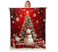 Loussiesd Merry Christmas Snowman Plush Throw Blanket, Baby 30x40Inch Snowflake Flannel Fleece Blanket for Kids Teens Adults Merry Christmas Tree All Season,Bed Blanket Snowflake Red Room Decor