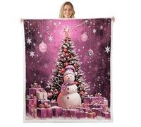 Loussiesd Merry Christmas Snowman Plush Throw Blanket, Baby 30x40Inch Snowflake Flannel Fleece Blanket for Kids Teens Adults Merry Christmas Tree All Season,Snowflake Purple Pink Room Decor