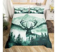 Loussiesd Misty Forest Deer Duvet Cover Super King Size Nature Mountain Landscape Bedding Set for Boys Girls Woodland Animal Comforter Cover Rustic Cabin Bedroom Decor 3Pcs 2 Pillowcase