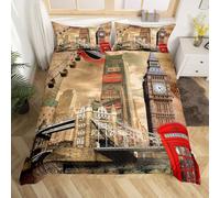 Loussiesd Modern Cityscape Bedding Set Microfiber Soft Personalized London Bridge Printed Duvet Cover Retro Antique Red Telephone Booth Bed Cover Junior/Cot Bed Bedspread Zipper&Ties 2 Pcs
