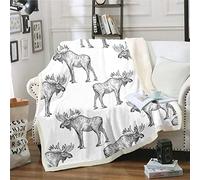 Loussiesd Moose Fleece Blanket Wild Animal Theme Sherpa Blanket for Chair Sofa Couch Cartoon Moose Plush Throw Blanket Breathable Gray Wildlife Style Fuzzy Blanket Room Decor Single 50x60Inch