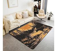 Loussiesd Moose Living Room Rugs Deer Hunting for Boys Girls Western Farmhouse Area Rug 100 * 150cm Rustic Cabin Country Room Decor Wildlife