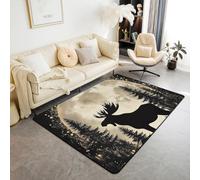 Loussiesd Moose Living Room Rugs Rustic Deer Hunting Area Rug 100 * 150cm Cabin Country Nature Wildlife Bear Bedroom Decor Farmhouse Tree Black