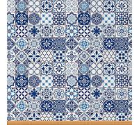Loussiesd Moroccan Upholstery Fabric by The Yard,Vintage Floral Flower Reupholstery Fabric for Chairs,Traditional Lisbon Geometric Plaid Grid Waterproof Outdoor Fabric,2 Yard,(L184*W150cm) Navy Blue