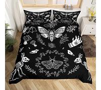 Loussiesd Moth Skull Bedding Set for Kids Boys Girls Boho Personalized Animal Skeleton Comforter Cover Set Halloween Gothic Bones Duvet Cover Mushrooom Rabbit Bedding & Linen Single 2Pcs