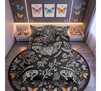 Loussiesd Moth Skull Bedding Set for Kids Boys Girls Floral Botanical Comforter Cover Black White Duvet Cover Flower Branches Bedding & Linen King Size 3Pcs