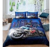 Loussiesd Motocross Rider Bedding Set Junior/Cot Bed Size Extreme Sports Modern Motorcycle Duvet Cover for Boys Girls Kids Room Decor Lightweight Dirt Bike Motorbike Comforter Cover
