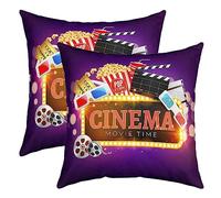 Loussiesd Movie Night Pillow Covers Home Decor Cinema Reversible Throw Pillow Covers for Movie Theater Decor Popcorn Square Cushion Covers Set of 2 Set Home Theater 20x20 Inch