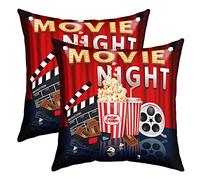 Loussiesd Movie Night Reversible Throw Pillow Covers for Theater Cinema Poster Pillow Covers Home Decor Old Fashion Home Decor Square Cushion Covers Set of 2 Popcorn Snacks 45x45cm