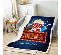 Loussiesd Movie Theater Sherpa Blanket Vintage Cinema Ticket Plush Blanket Filmstrip Homeative Fleece Blanket for Bed Sofa Blue Warm Fuzzy Blanket Ultra Soft Double 60x79 Inch