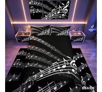 Loussiesd Musical Note Bedding Set Staff Pattern Comforter Cover for Kids Adult Classic Music Themed Duvet Cover Black and White Bedspread Room Decor 3Pcs with 2 Pillowcase Double Size