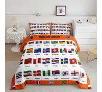 Loussiesd National Flag 33 Countries Flags Duvet Set Continent World Countries Flag Bedding Set for Kids Educational Down Comforter Room Decor Double Size