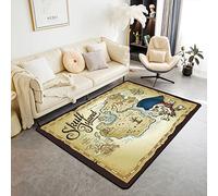 Loussiesd Nautical Area Rug Ocean Themed Rugs for Living Room Bedroom Marine Pirate Summer Holiday Map Yellow Decorative Rug 100 * 150cm