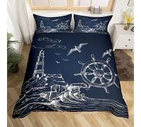 Loussiesd Nautical Bedding Set for Kids Girls Boys Children Lighthouse Comforter Cover Rudder Duvet Cover Seagull Ocean Sea Adventure Bedding & Linen Single Size 2Pcs