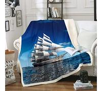 Loussiesd Nautical Blanket for Kids Boys Teens Adults Sailboat Printed Ocean Themed Fleece Blankets Sea Adventure Plush Blanket for Crib Couch Bed Sofa s Single 50"x60"