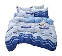 Loussiesd Nautical Duvet Cover Set Double Size Starfish Printing Cartoon Bedding Set Ocean Sea Boat Comforter Cover with 2 Pillowcases Ultra Soft Vibrant Microfiber Quilt Cover Fade Resistant 3 Pcs