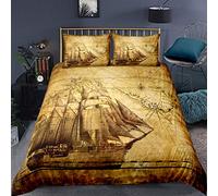 Loussiesd Nautical Duvet Cover Set Single for Girls Boys Marine Theme Pattern Bedding Set Old Map Comforter Cover with 1 Pillow Shams Zipper Ultra Soft Microfiber Luxury Vintage Style Bedspread Cover