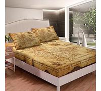 Loussiesd Nautical Island Map Bed Sheet Set Kids Vintage Old Map Pirate Ship Bed Sheets Ocean Ancient Pirate Skull Fitted Sheet 3Pcs Double Size