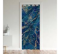 Loussiesd Navy Blue Marble Door Curtain for Doorway Privacy 132x203cm Modern Marble Aesthetic Closet Door Cover Curtain for Decor Retro Watercolor Artwork Room Curtain Gold Blue Window Treatments