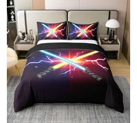 Loussiesd Neon Lights Comforter Cover Future Technology 100% Cotton Bedding Set Lightning Red Blue Galaxy Duvet Cover for Boys Girls Teens Bedspread Cover Double Size