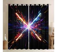 Loussiesd Neon Lights Print Blackout CurtainsLightning Colorful Galaxy Curtain Future Technology Darkening Window Dreapes for Bedroom Children Window Treatments W46*L54