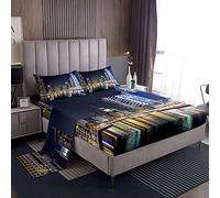 Loussiesd New York City Bed Sheets Set America Style Bedding Set City View Print Fitted Sheets 4Pcs Sheets Includes 1 Sheet & 1 Flat Sheet with 2 Pillowcase Soft Double