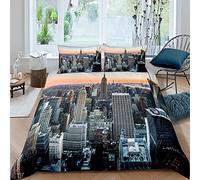 Loussiesd New York Duver Cover Set New York City Manhattan Skyline Cityscape Bedding Set Contemporary Artistic Sunset Landscape Quilt Cover 3Pcs Double Size