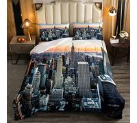 Loussiesd New York Soft Duvet New York City Manhattan Skyline Cityscape Bedding Set Contemporary Artistic Sunset Landscape 3Pcs Double Size