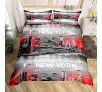 Loussiesd New York Style Couch Cover King Teenagers Boy Modern City Bedding New York Grey Red Bedding Set Urban Landscape Pattern Room Decor