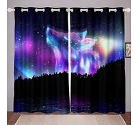 Loussiesd Northern Light Curtain Colorful Galaxy Wolf Window Treatments For Kids Children Teens Starry Sky Aurora Window Drapes Howling Wolf Wild Animal Window Curtains Bedroom Decor W46*L72