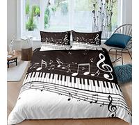Loussiesd Note Melody Bedding Set Piano Keys Keyboard Duvet Cover Classical Music Jazz Blues Comforter Cover Luxury Stripes Bedspread for Kids Adults Bedroom Collection 3Pcs King Size,Black,White