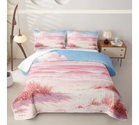Loussiesd Ocean 2 Piece Quilted Bedspread Single Size Hawaiian Beach Microfiber Summer Holiday Vacation Bedspread Coverlet with 1 Pillowcase Marine Life Sea Bed Covers for All Season Nautical