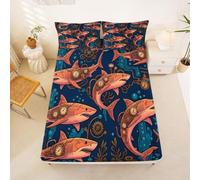Loussiesd Ocean Animal Fitted Sheet Double Size for Kids Boys Girls Shark Bed Sheets Set 16" Deep Pocket Soft Breathable Microfiber Marine Theme Bedding with 2 Pillowcases Room Decor