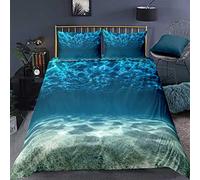 Loussiesd Ocean Bedding Set,Mysterious Underwater World Magic Nature,Decorative 2 Pieces:1 Duvet cover Single & 1 Pillow case,With Zipper Ties,Ivory Blue