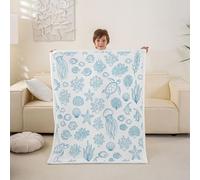Loussiesd Ocean Creature Themed Sherpa Blanket Plush Fuzzy Fish Jellyfish Sea Underwater World Fleece Throw Blanket Boys Marine life Sealife for Bed Couch Chair Living Room Decor 40x50Inch