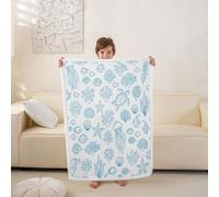 Loussiesd Ocean Creature Themed Sherpa Blanket Plush Fuzzy Fish Jellyfish Sea Underwater World Fleece Throw Blanket Boys Girls Marine life Sealife for Bed Couch Chair Living Room Decor Baby 30x40Inch